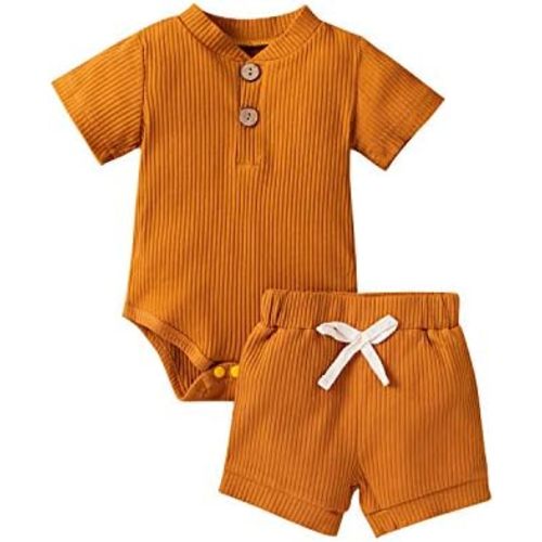 Ledy Champswiin Summer Newborn Baby Boy Girl Clothes Set Ribbed Outfits Unisex Infant Solid Short Sleeve Tops Shorts 2PCS