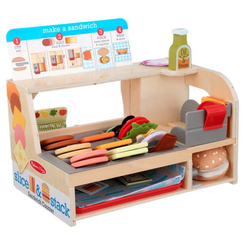 Melissa & Doug Wooden Deli Counter Play Set – 56-Piece Pretend Food with Slicer - FSC Certified