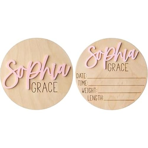 Personalized Newborn Announcement Sign for Hospital - Wooden Birth Announcement Sign for Hospital - Baby Name Announcement Sign - Baby Milestone Signs - Boy Girl - Double Sided