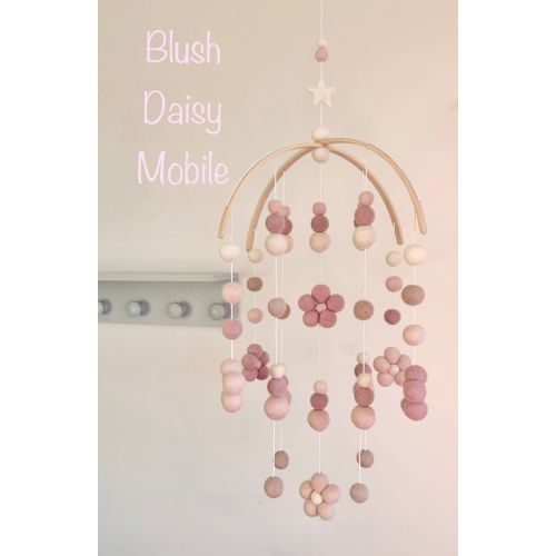 Blush daisy baby mobile /blush flower felt ball cot mobile , pastel pink daisy arched nursery mobile / contemporary flower mobile