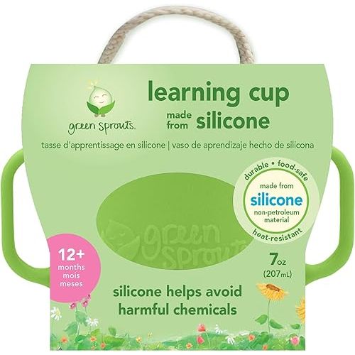 green sprouts Learning Cup | Silicone helps avoid harmful chemicals | Helps toddler develop independent drinking skills, 2 easy-grip handles, Heat-Resistant, Dishwasher Safe