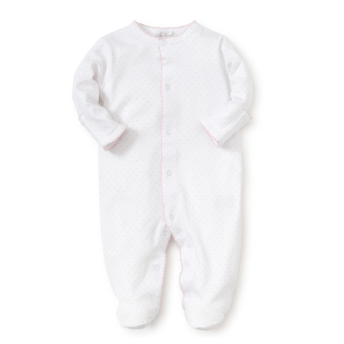 White/Pink New Kissy Dots Print Footie - 0-3 Months
