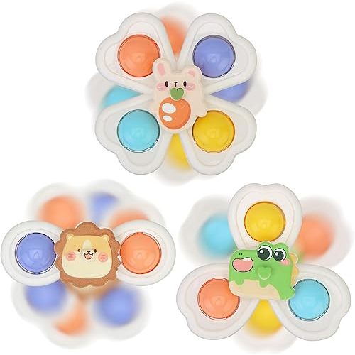 Baby Spinning Toy with Suction Cups, Fidget High Chair Toy with Animatronic 3D Design for Kids and Toddlers (Zoo)