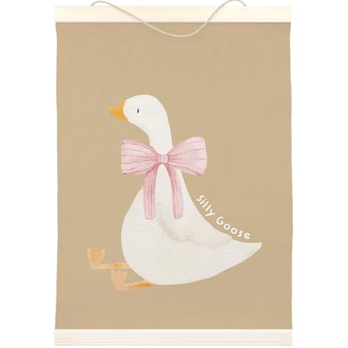 LKETW Desert Yellow Silly Goose Poster Hanger Frame 12x16 inch, Preppy Wall Art, Goose Decor, Bow Goose Wall Art for Preppy Room Aesthetic, Goose with Pink Bow Hanging Banner Decor for Dorm Bedroom