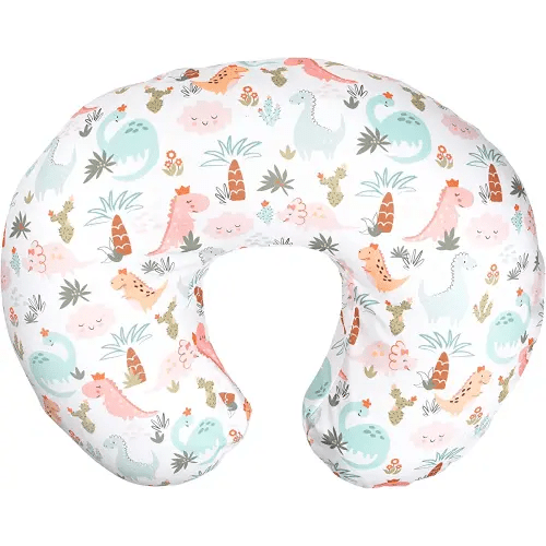 Boppy Nursing Pillow and Positioner—Original | Blush Baby Dino | Breastfeeding, Bottle Feeding, Baby Support | with Removable Cotton Blend Cover