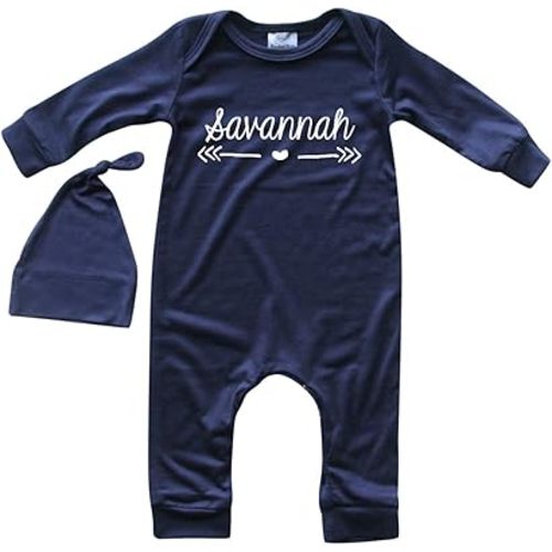 Personalized Custom Silky Long Sleeve Baby Romper for Boys and Girls-Gender Neutral (Heart with Script Font)