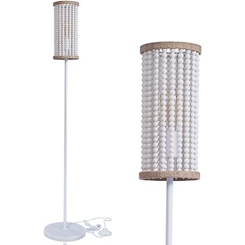 VILUXY Bohemia Boho Floor Lamp with White Wood Beaded Shade for Bedroom, Living Room, Girl Room
