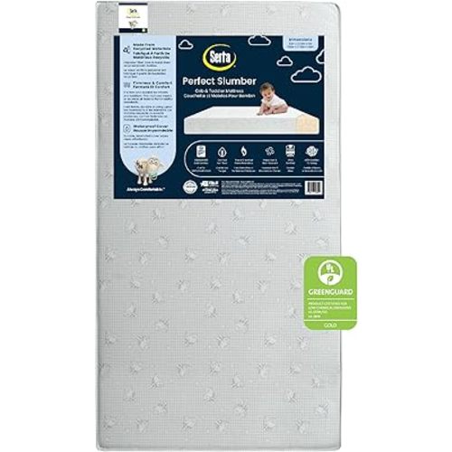 Serta Perfect Slumber Dual Sided Crib and Toddler Mattress - Waterproof - Hypoallergenic - Premium Sustainably Sourced Fiber Core -GREENGUARD Gold Certified (Non-Toxic) -7 Year Warranty - Made in USA