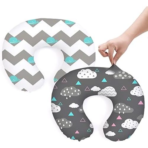 BROLEX Baby Nursing Pillow Covers: 2-Pack Soft Slipcovers for Breastfeeding Pillows - Comfortable Fabric, Fits Standard Nursing Pillows for Boys & Girls - Whale Cloud