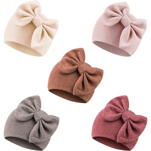 DRESHOW BQUBO Newborn Baby Girls Hats Hospital Hat Baby Cotton Beanie Infant Big Bow Hats for 0-24 Months