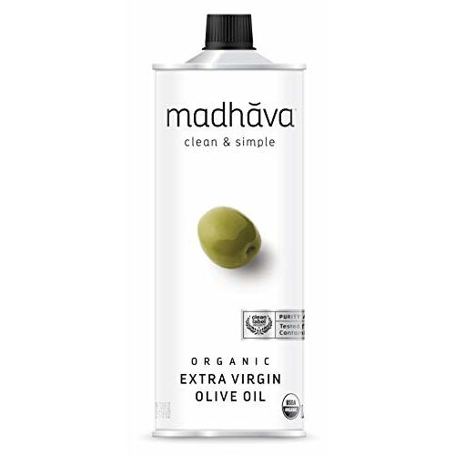 Madhava Organic Olive Oil, 1L Tin, 100% Pure, Single Source, Traceable, Cold Extracted, Non-Gmo, No Pesticides, Gluten Free, Vegan, Kosher, Extra Virgin, 33.8 Fl Oz