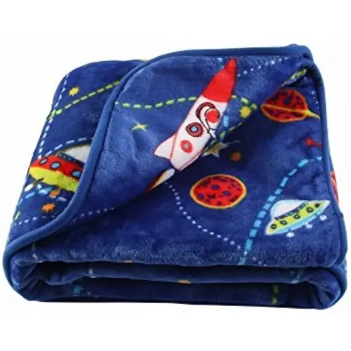 LittleBees Newborn Toddler Soft Quality Stroller Baby Throw Blanket 39 Inch for Baby Shower (Blue Rocket) Outer Space Theme