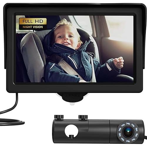GROWNSY Baby Car Camera, HD Display Baby Car Mirror with Night Vision Feature, 4.3 inch Baby Car Camera with Monitor Wide Clear View, Backseat Camera Rear Facing to Observe Baby’s Every Move