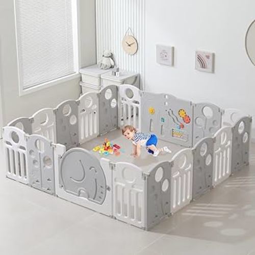 Baby Playpen,for Kids and Toddlers,Kids Activity Centre Safety Play Yard,Safety Gates for Indoor&Outdoor,Sturdy Baby Fence Area,Portable, Educational, and Safe Play Yard 18 Panels, White