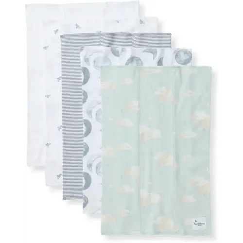 Burt's Bees Baby Infant Burp Cloths, 100% Organic Cotton Extra Absorbent Soft Fabric Drool Cloths, 5-Pack Newborn Must-Have Essential Large Burping Cloths, One Size 17 x 11.75 Inches