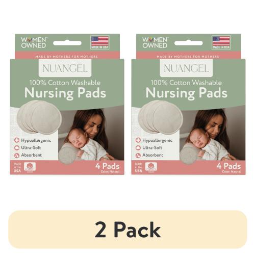 (2 pack) NuAngel Cotton Washable Reusable Nursing Pads, Beige, 4 Count