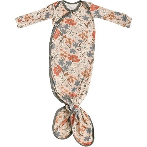 Copper Pearl Baby Gown - Knotted Newborn Sleepers for Baby Boy and Girl, Soft Stretchy Long Sleeve Infant Gowns with Bottom Tie and Hand Mittens, Perfect Hospital Coming Home Outfit (Eden)