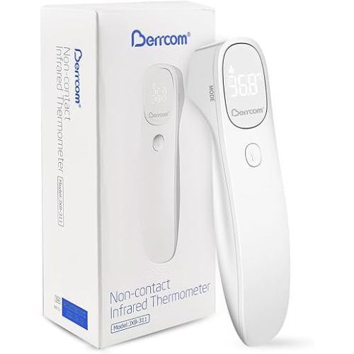 Berrcom Non Contact Infrared Thermometer Digital Forehead Thermometer for Adults and Kids Temperature Thermometer 3 in 1 with Fever Alert Touchless Baby Thermometer Large LED Display