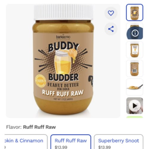 BARK BISTRO COMPANY Buddy Budder Ruff Ruff Raw Peanut Butter Lickable Dog Treats, 17-oz jar - Chewy.com
