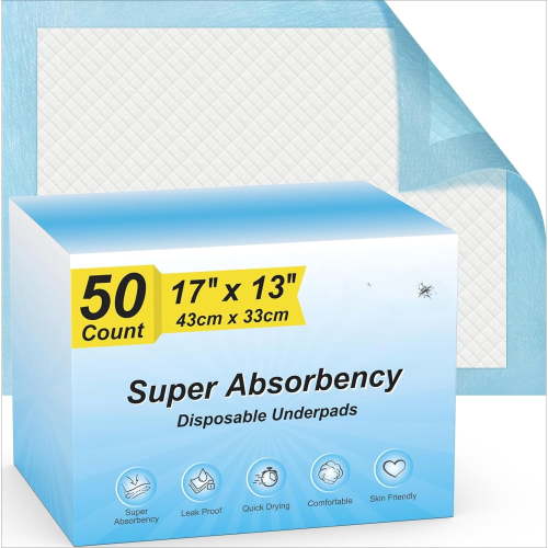 100 Count 22” x 22” Super Absorbency Disposable Underpads, Leakproof Quick Drying Disposable Pads for Baby, Puppy and Adults, Puppy Pads, Cat Pee Pads for Dogs, Potty Puppy Training Pads