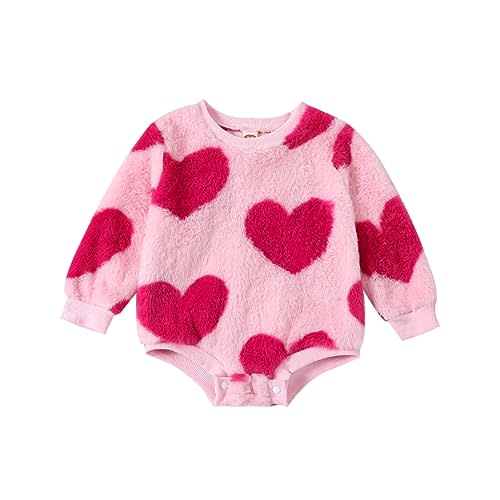 Socutebabe Baby Girl Boy Valentines Day Outfit Cute Heart Sweatshirts Bubble Romper Onesie Valentines Day Toddler Clothes