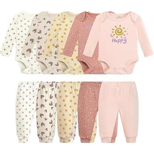 Conjuntos de ropa de canastilla para bebé recién nacido de 10 piezas, bodis de algodón suave, conjuntos de pantalones para bebés niños y niñas, unisex