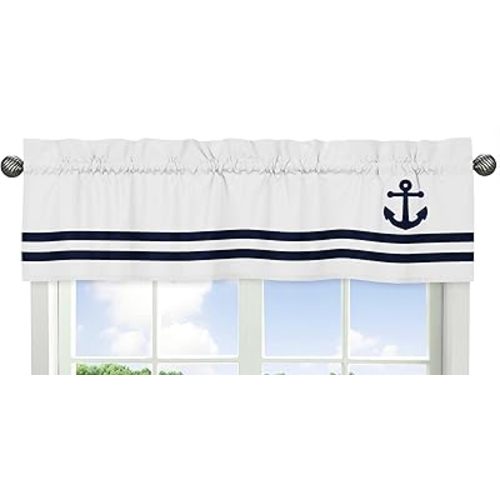 Sweet Jojo Designs Anchors Away Collection Nautical Navy and White Boys Window Valance