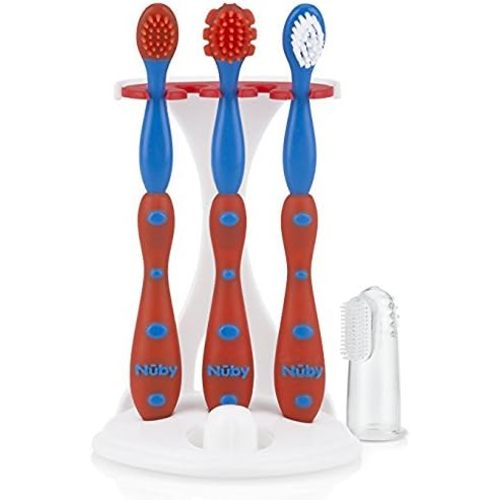 Nuby 4 Stage Oral Care Set System (Red/Blue)