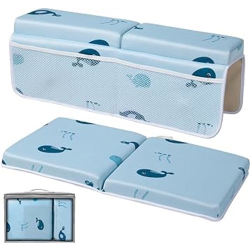 Bath Kneeler and Elbow Rest Pad Set, Comfortable Bath Kneeler with Arm Support and Pockets, Non-Slip Bathtub Kneeling Pad for Baby Bathing, Quick Drying Mat Cushion Painless Memory Foam