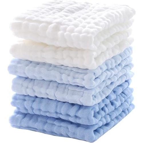 MUKIN Baby Washcloths - Soft Face Cloths for Newborn, Absorbent Bath Wipes, Burp Cloths or Towels, Baby Registry as Shower. Pack of 6-12x12 inches (Blue)