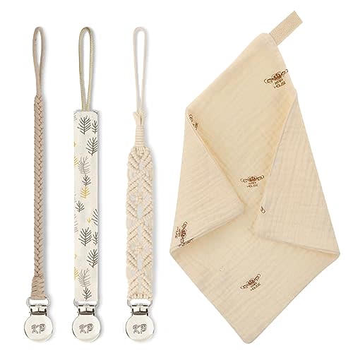 Kapihouse Pacifier Clips for Boys and Girls, Baby Holder Leash, Teething Toy Or Soothie by Hand-Made Braided(4 Pack A)