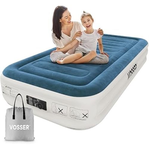 Twin Air Mattress with Built-in Pump,Fast & Easy Inflation/Deflation Inflatable Mattress, Foldable Blow Up Mattress with Storage Bag, Inflatable Bed for Home, Camping & Guests