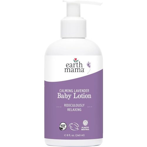 Earth Mama Calming Lavender Baby Lotion for Dry Skin, Calendula Cream for Newborn Skin Care, Organic Moisturizer for Children with Aloe Juice, Rooibos, & Shea Butter, Lavender Lotion, 8 Fl Oz
