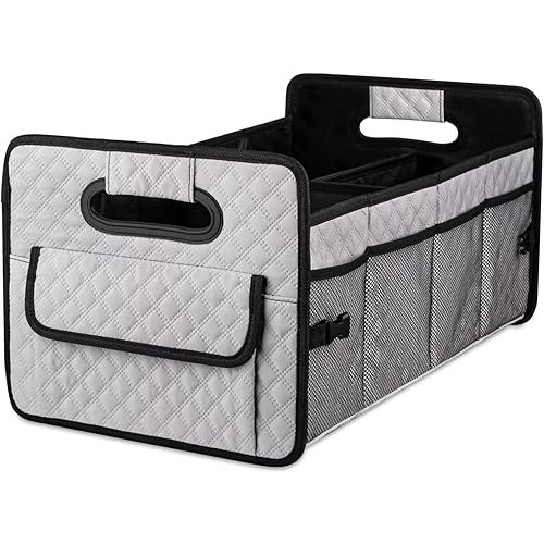 JiatuA Car Trunk Organizers and Storage for SUV, Collapsible Multi Compartment Container Box Adjustable Car Accessories for Women Men, Light Grey