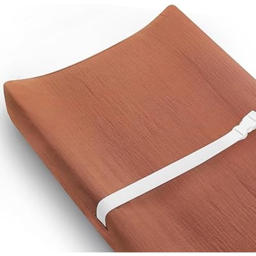 Changing Pad Cover for Baby Girls Boys, Muslin Changing Table Pad Covers with Boho Style, Neutral Color Soft and Breathable (Brick)