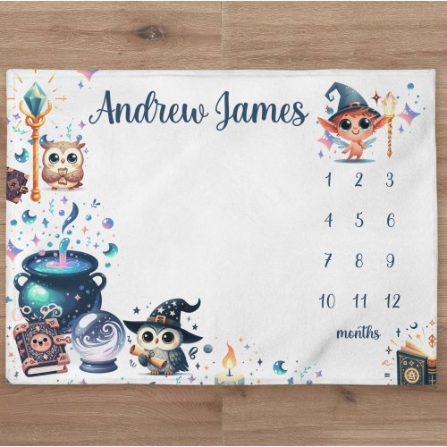 Wizard Milestone Blanket Personalized Baby Boy Month Blanket Magic Nursery Custom Growth Newborn Calendar Tracker New Mom Baby Shower Gift