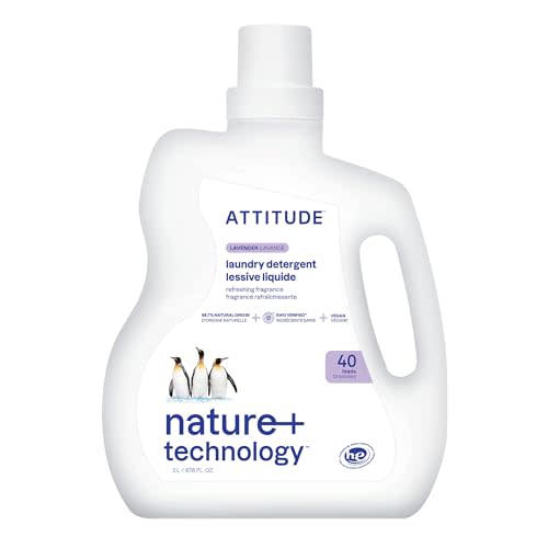 ATTITUDE Liquid Laundry Detergent, EWG Verified, HE Compatible, Plant-Based & Vegan, Natural Laundry Soap, Lavender Scent, 40 Loads, 67.6 Fl Oz