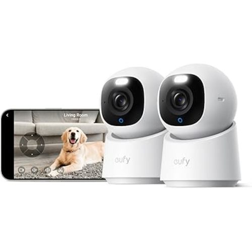 eufy Indoor Cam E30 2-Cam Kit, Latest Generation, 4K UHD Security Camera, Pet/Dog/Baby Camera with Phone app, Color Night Vision, Human/Pet Auto Tracking, 360 Pan-Tilt, Works with Homekit