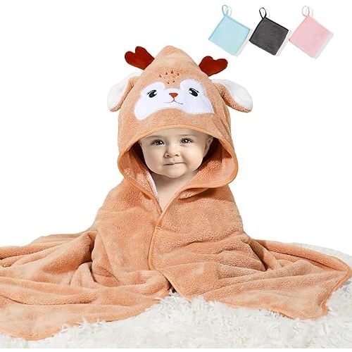 Baby Hooded Towel,31 * 31 in Toddler Bath Towels and Washcloths Set for Newborn Babies,Toallas de Baño para Bebe,Organic Infant Kids Boy Essentials 1-3