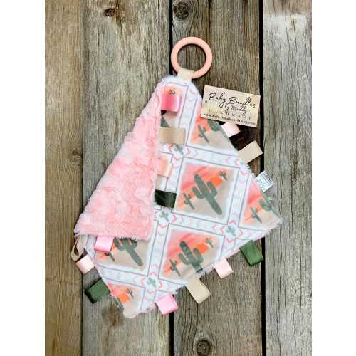 Pink Sunset Cactus Minky Tag Lovey / Western Baby Gift / Little Cowgirl / Sensory Play Tag Toy / Baby Girl Shower Gift / Desert Cactus Theme