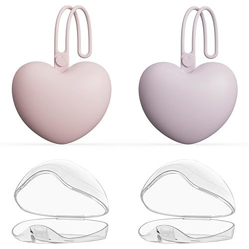 4pcs Pacifier Holder Case Set, 2pcs Silicone Portable Pacifier Pouch and 2pcs Transparent Pacifier Storage Container, Cute Heart Shape Pacifier Storage Case for Newborn Baby(Pink+Purple)