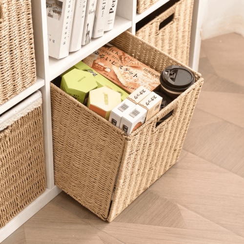 9.8 inch Set of 2 Wicker Basket, Woven Storage Baskets for Shelves with Handles Foldable Cube Storage Baskets Bins
