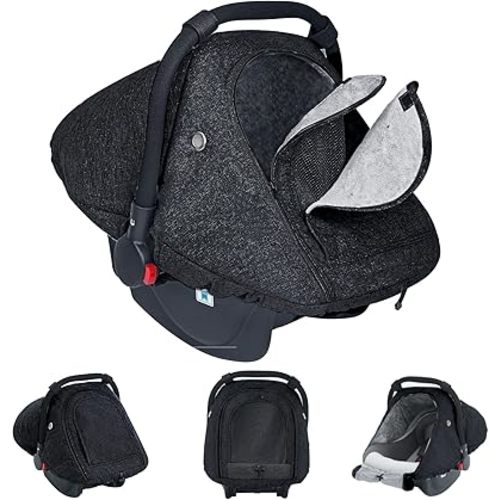 TSAYAWA Baby Car Seat Cover Winter, Warm Cozy Carseat Cover for Babies with Mesh Window Breathable, Full Protection Infant Car Seat Covers for Boys Girls, Windproof Newborn Car Seat Canopy, Black