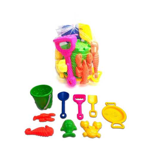 Sand Plastic Mold Toy Set with Bucket, Multi-Coloured, 9-pk, Ages 2+, for Summer/Beach Activities