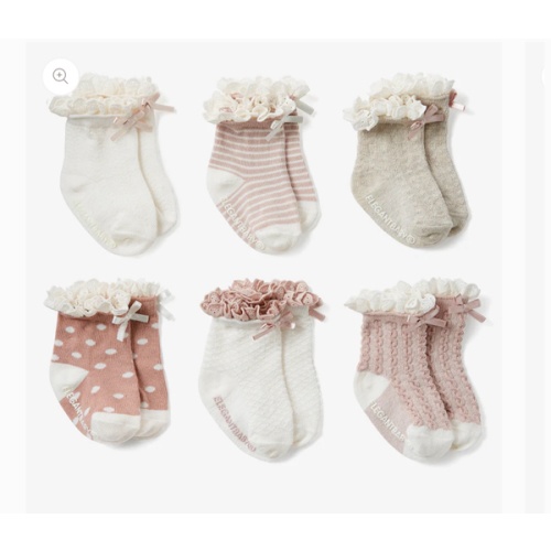 Fancy Pink Non Slip Baby Socks 6pk