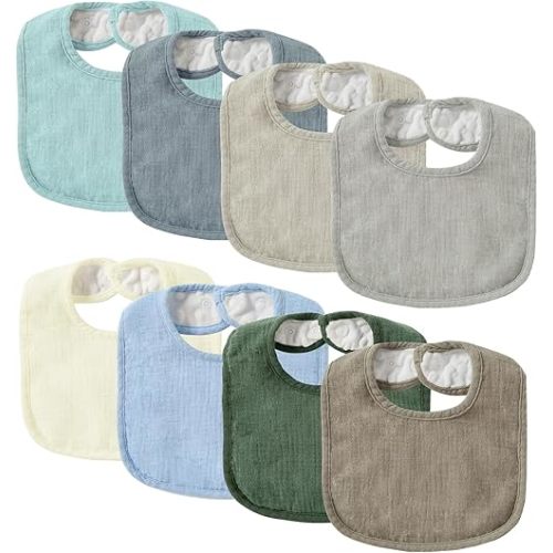JELLYMONI Muslin Baby Bibs 8 Pack Baby Bandana Drool Bibs for Unisex Boys Girls, 100% Cotton Solid Colors Soft Square Teething Bibs for Newborn