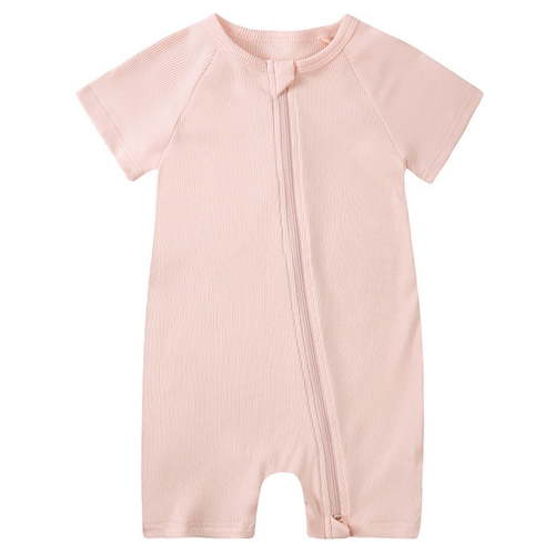 WIBACKER 3M-3T Baby Girls Ribbed Bamboo Viscose Short Pajamas, 2 Way Zipper One-Piece Short Sleeve Sleepers
