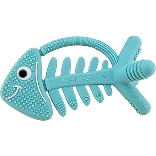 3in1 Infant Toys, Baby Teething Toys 0-3-6-12 Months, Teethers for Babies 3-6 6-12 Months for Teething Relief,Baby Teether Gift,Silicone,Sensory,Baby Toys 0-6 Months,USA Patent Pending,Fish,Turquoise