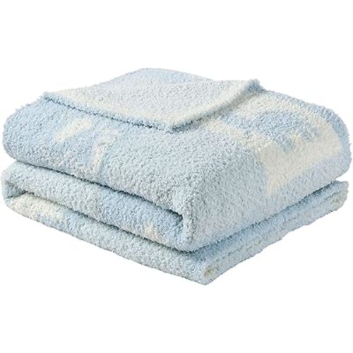 CREVENT 30"X40" Cozy Soft Warm Chenille Baby Blanket for Girls Boys, Newborn Essentials for Infant, Baby Shower Receiving Gift - Animal Blue 75X100cm