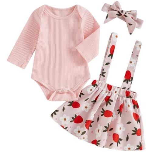 Mubineo Baby Girl Clothes Cute Fall Winter Skirt Outfits Long Sleeve Romper Flower Overall Dress Infant Newborn Outfit